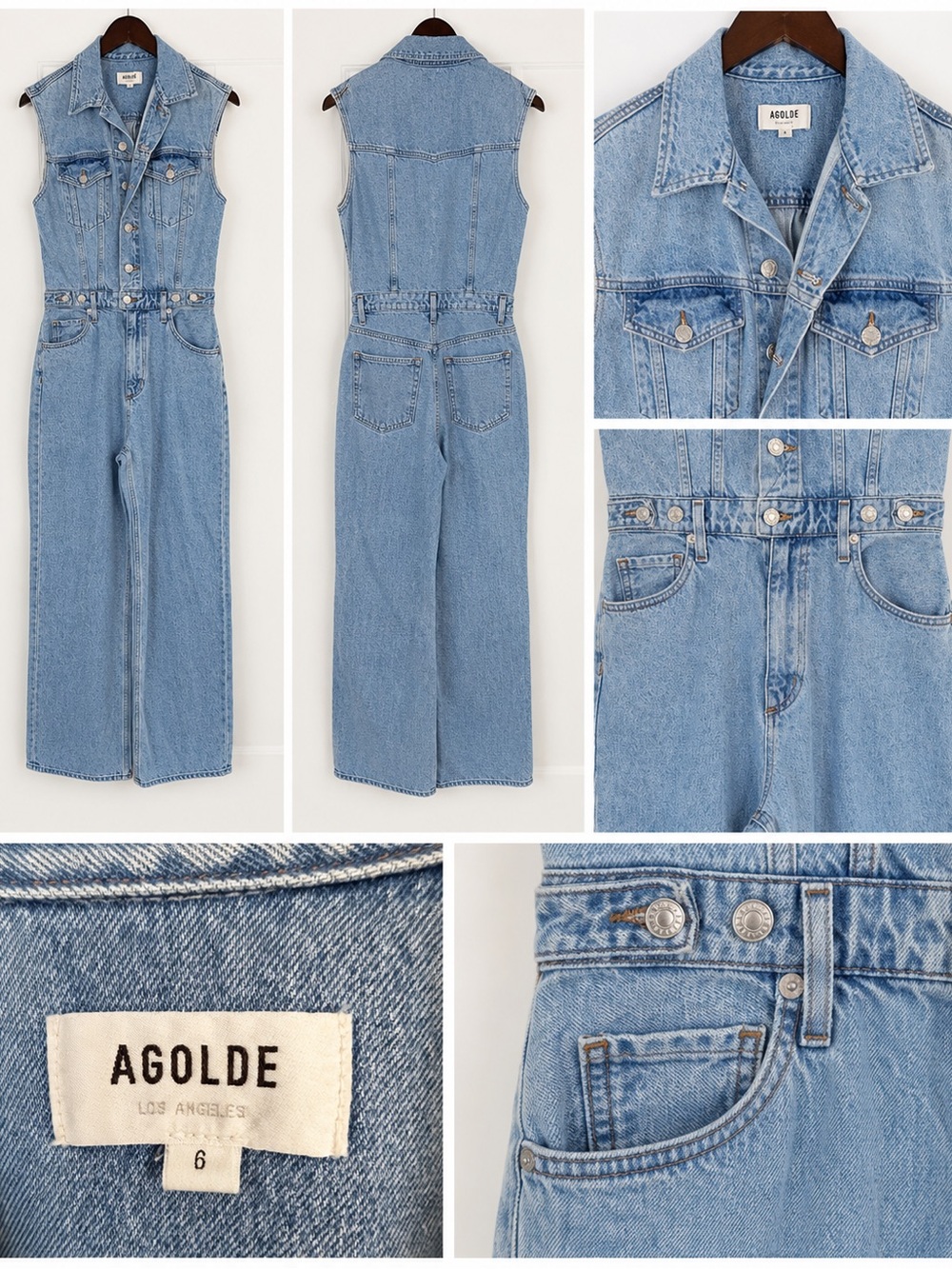 AGOLDE 70s Sleeveless Denim Jumpsuit Light Wash Size 6